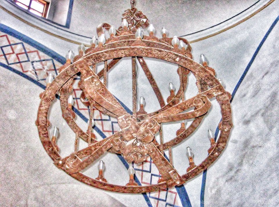 Architecture. Chandelier in San Antonio Mission