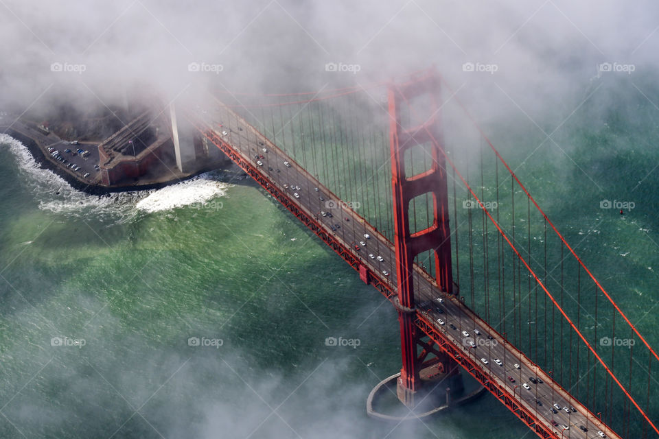 Aerial shot that famous foggy bridge. 🌁