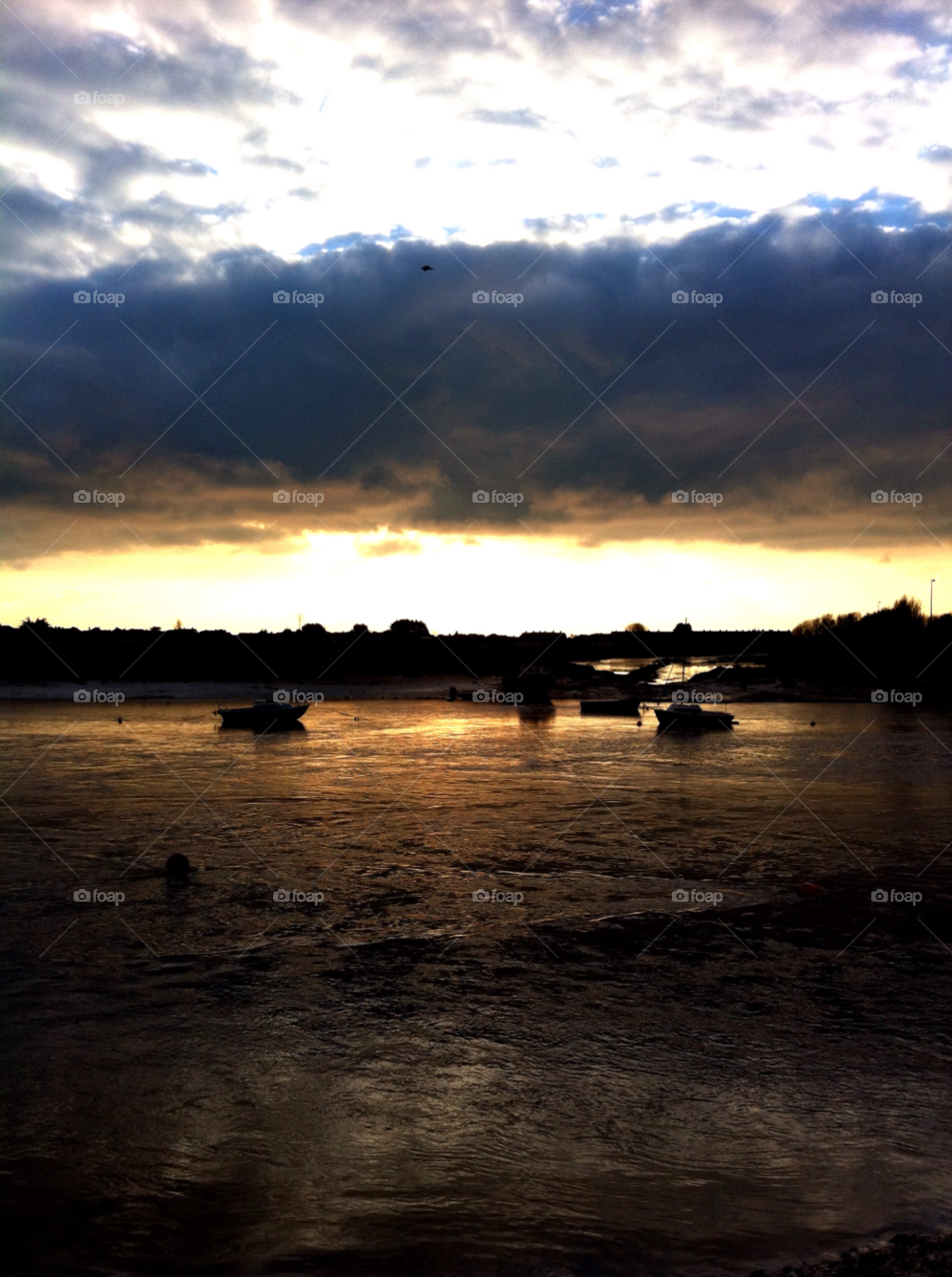 winter sunset clouds boats by SmileItsJo