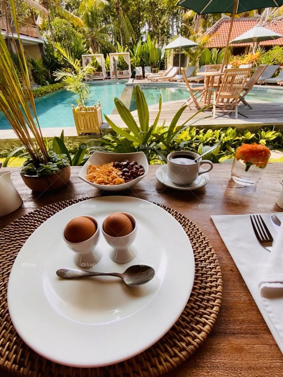 Breakfast boiled eggs composition 