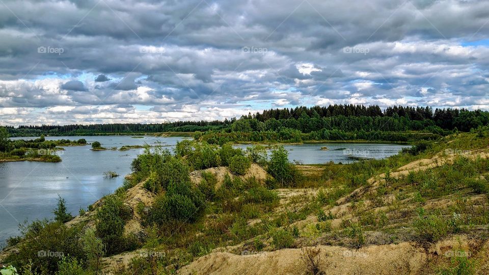 Forest landscape with a lake in the Leningrad region, Russia 🌲🌳