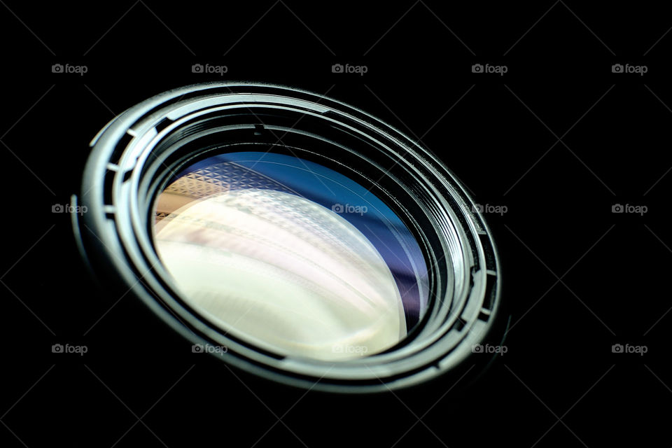 photo lens on black background