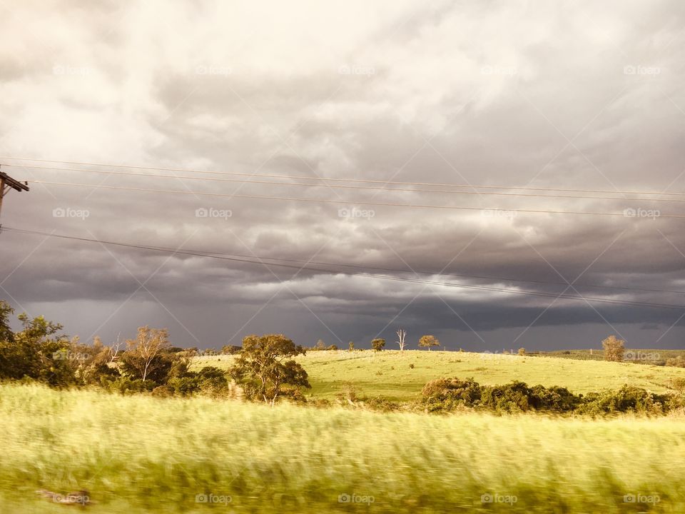 Heavy clouds over pasture 