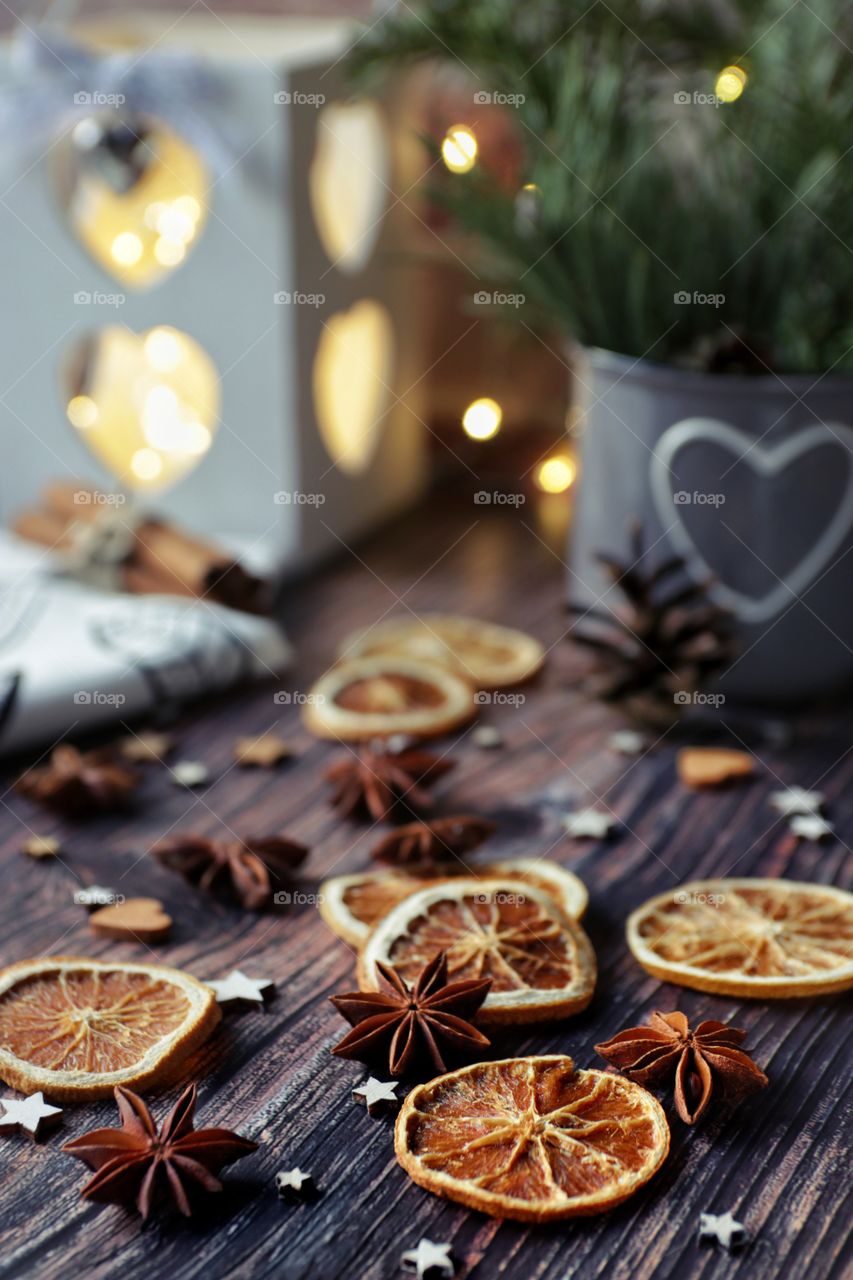 Christmas decor and dried oranges