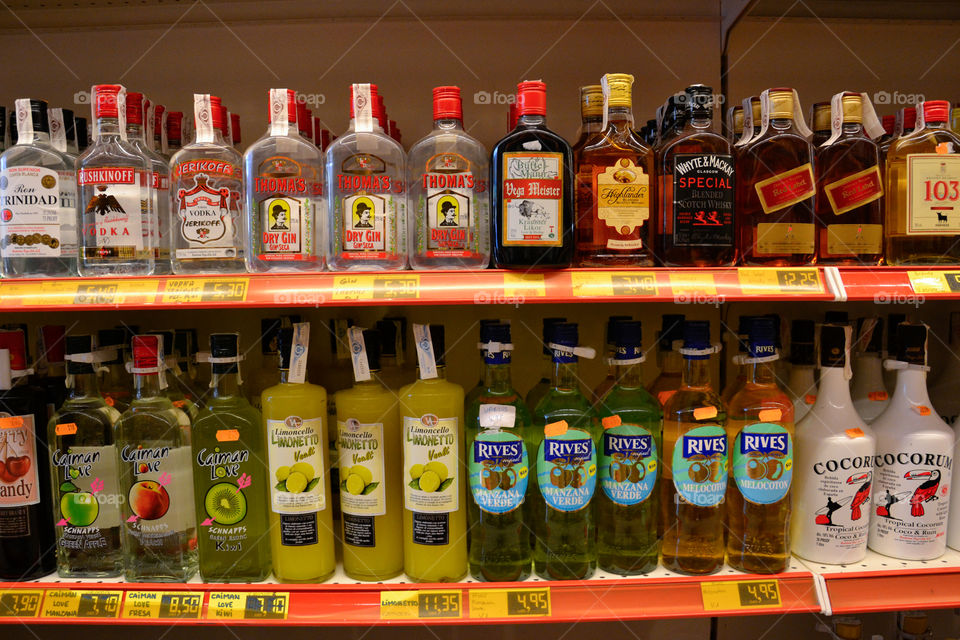 Liquor at a local Supermarket at the resort Alcudia Pins on Majorca.