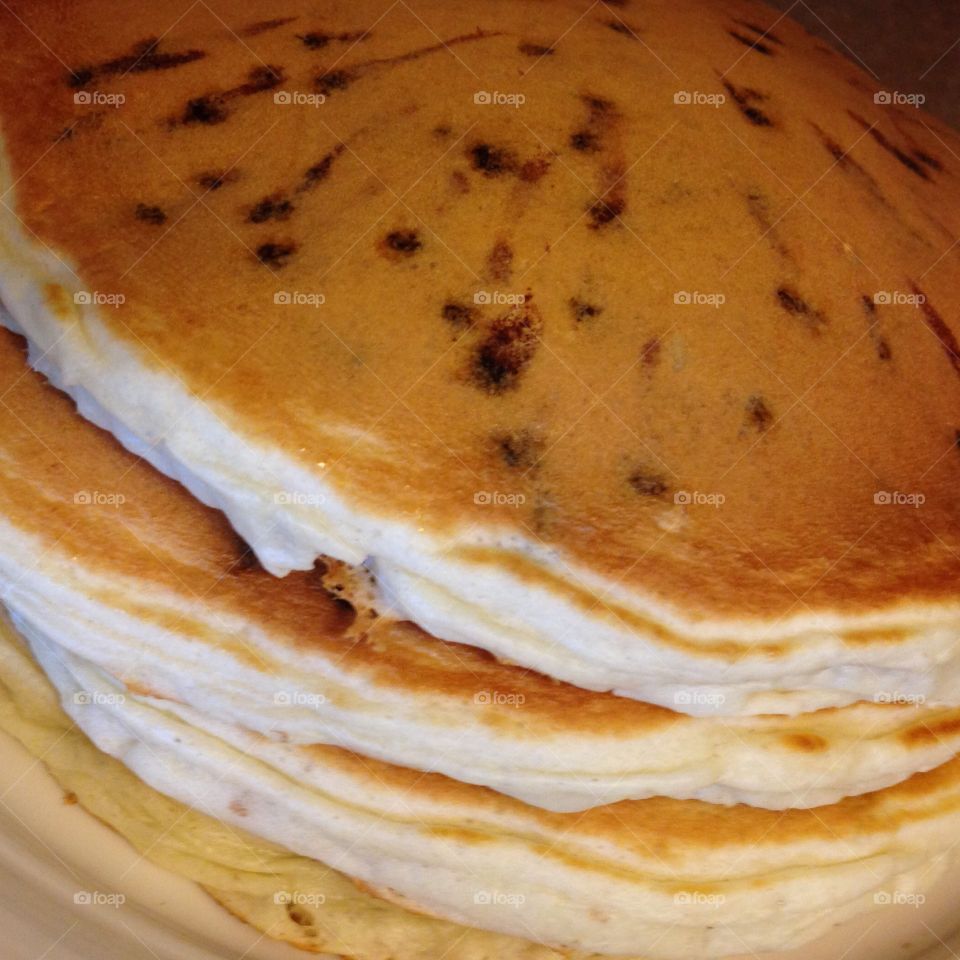 Stack of chocolate chip buttermilk pancakes 