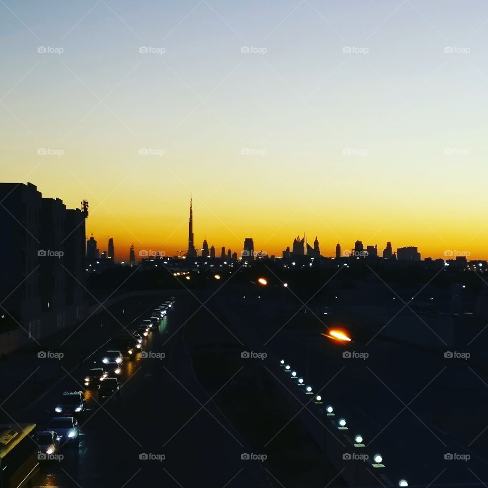 Dubai sunset metro view