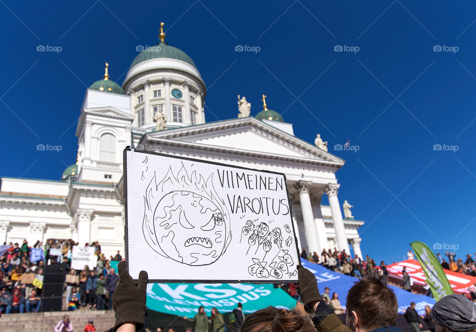 Helsinki, Finland - April 6, 2019: March and demonstration against climate change (Ilmastomarssi) in downtown Helsinki, Finland attended by more than 10000 people.