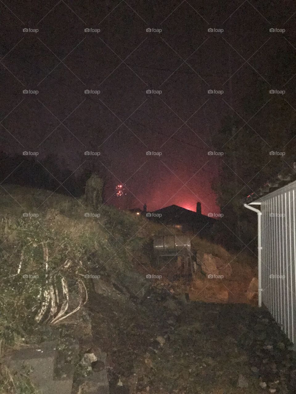 Red smoke from fireworks 