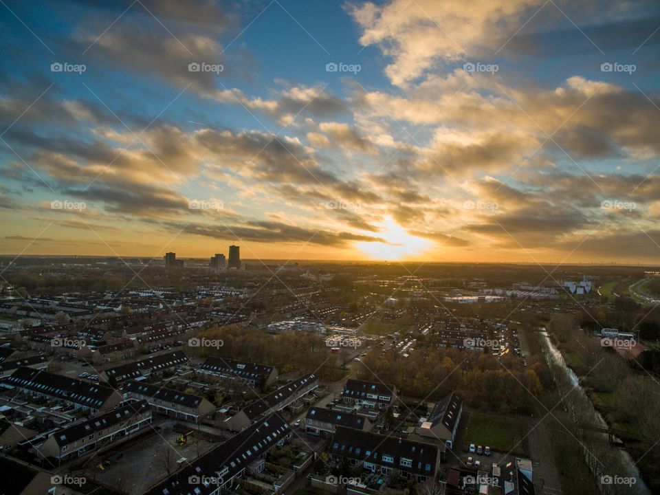 Beautiful sunset made by a drone