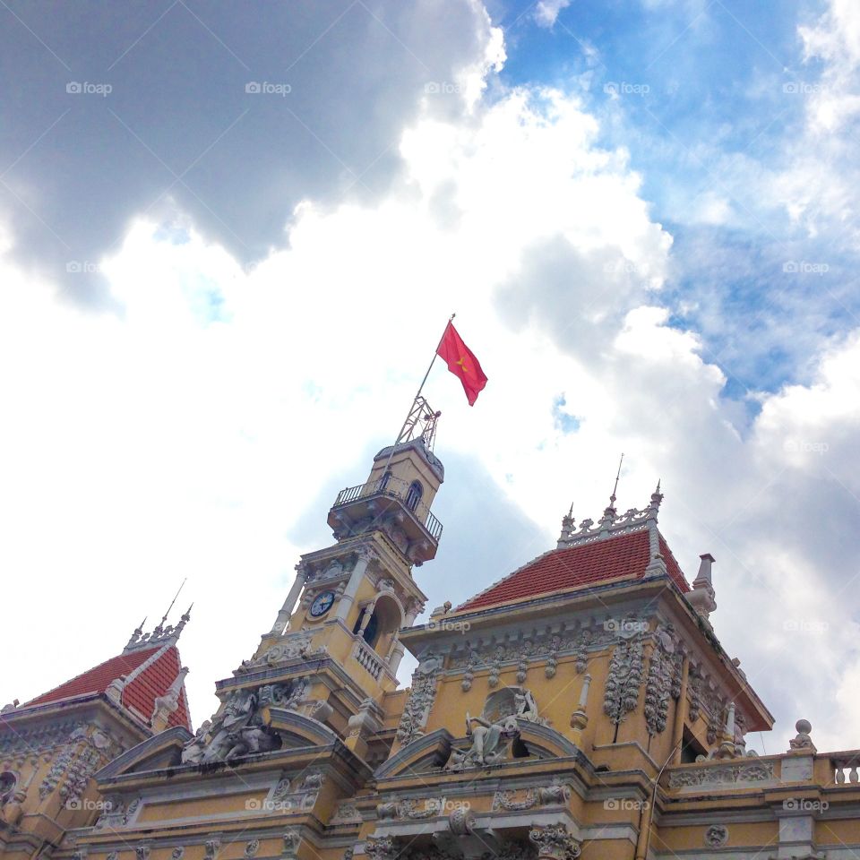 Ho Chi Minh sky. Government building in Ho Chi Minh city