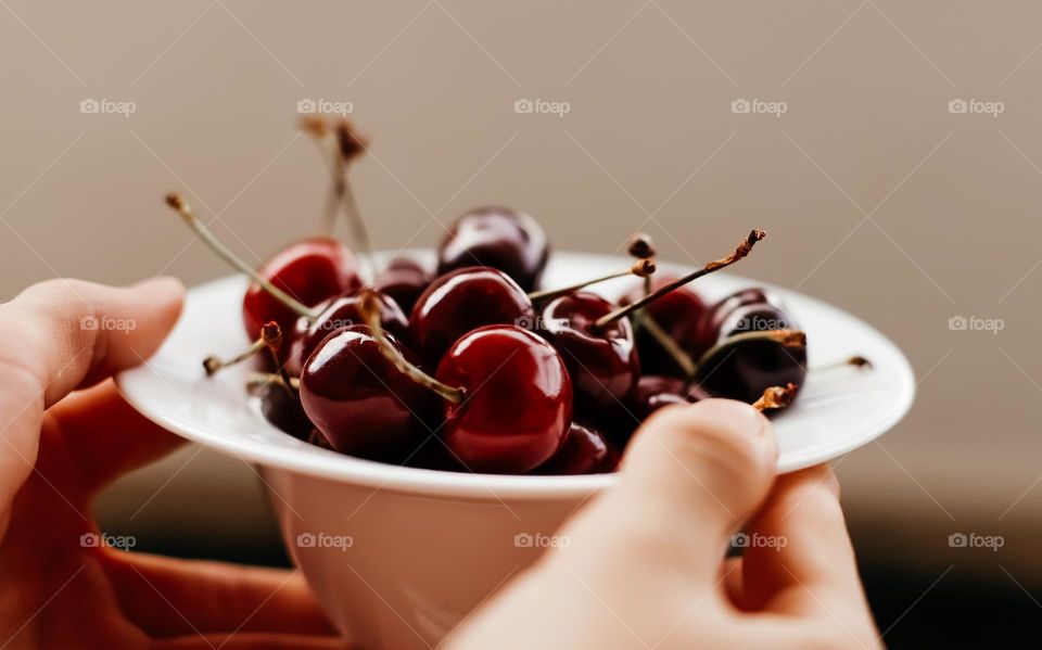 selective focus to fresh sweat cherry
