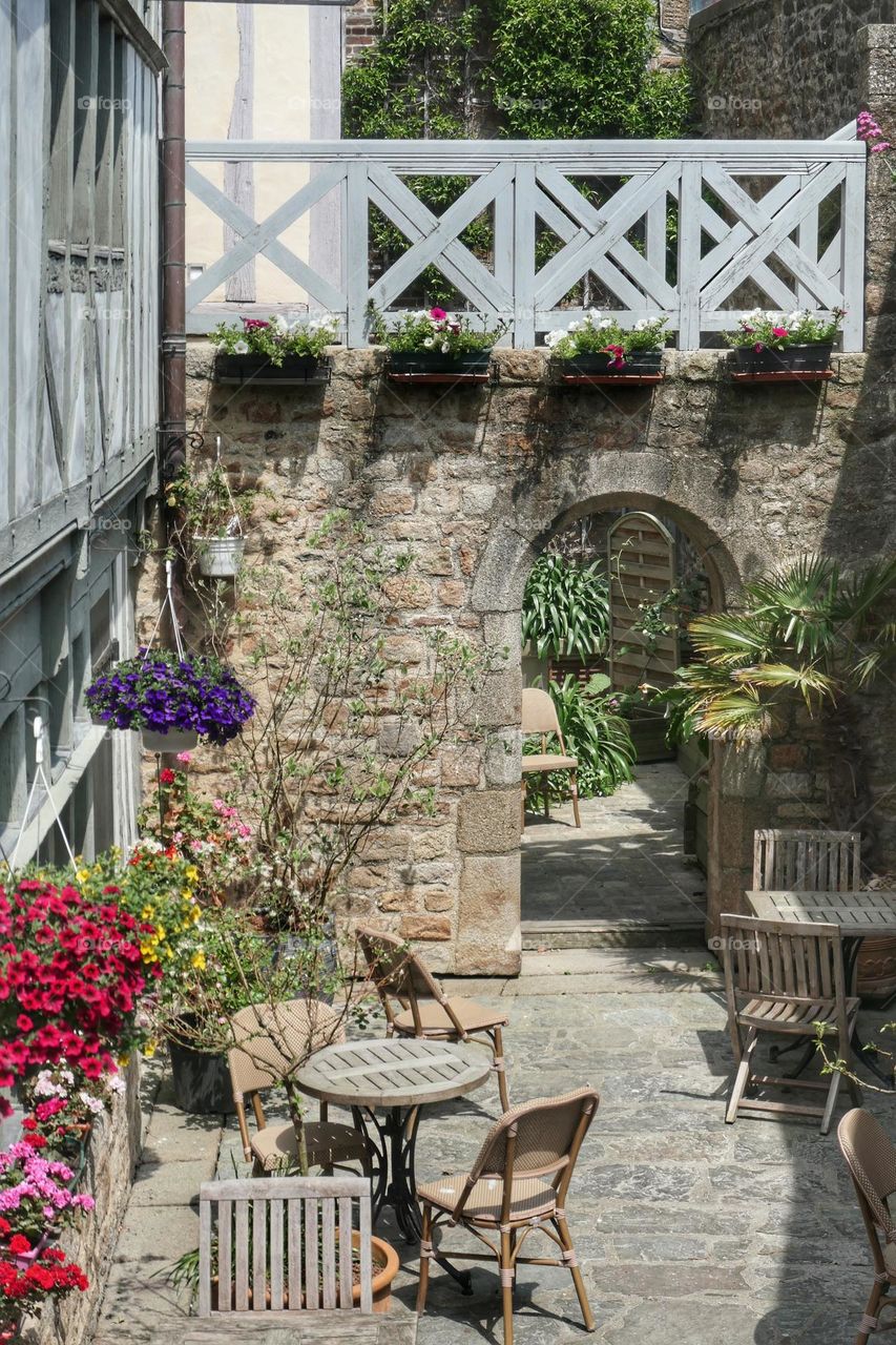 A flowery street of the Mont-Saint-Michel