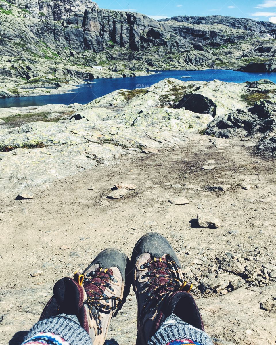 Feet view while hiking 