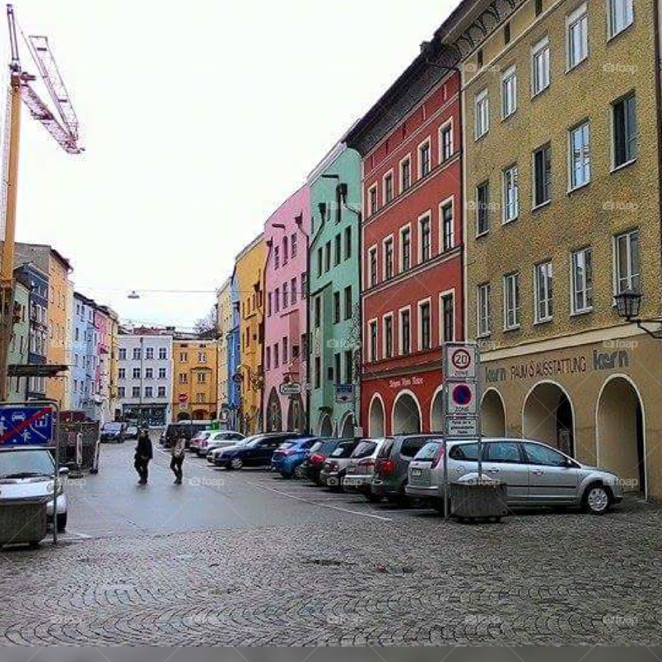 Building slicker. colourful of buildings in German