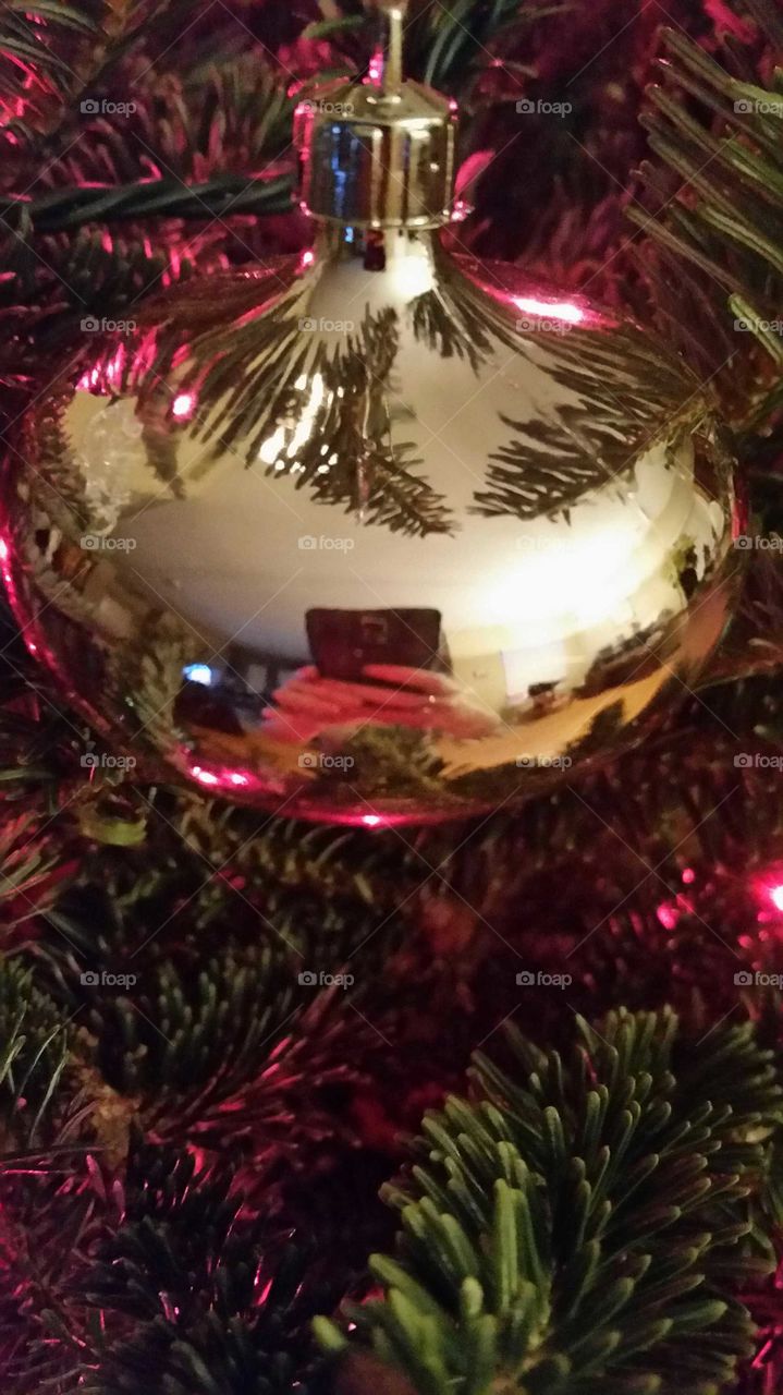 silver Christmas ornament with my reflection
