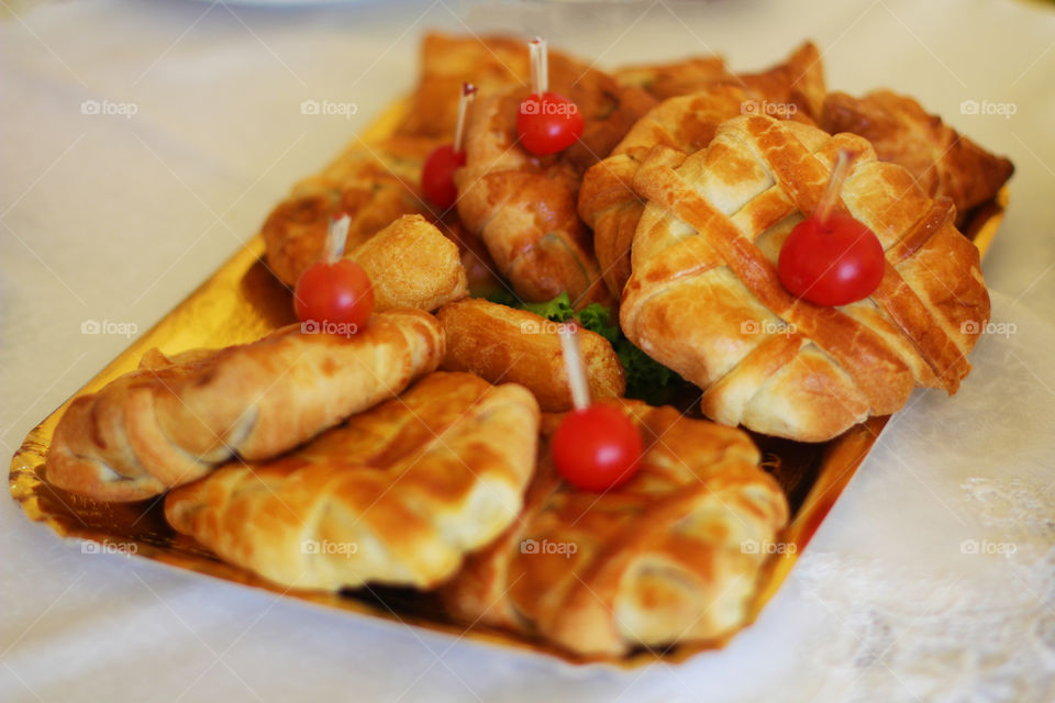 Pies with meat and tomato cherries 