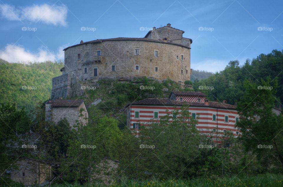 Castel di Luco, XI century elliptical castle, Italy. Beautiful castle next pto the Salaria's road and Acquasanta Terme, Marche region