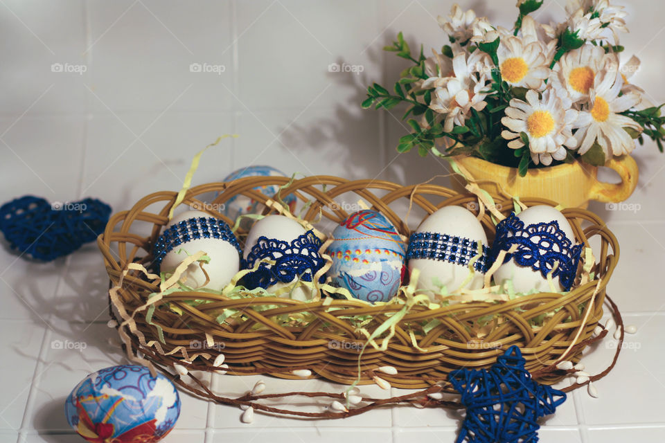 basket with easter eggs