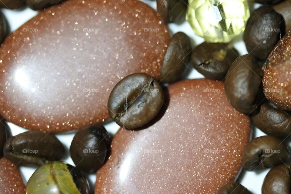 Semi-precious stones and coffee beans