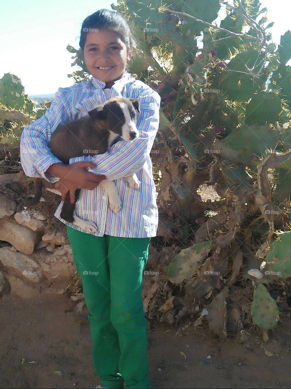 A beautiful girl holding a small dog