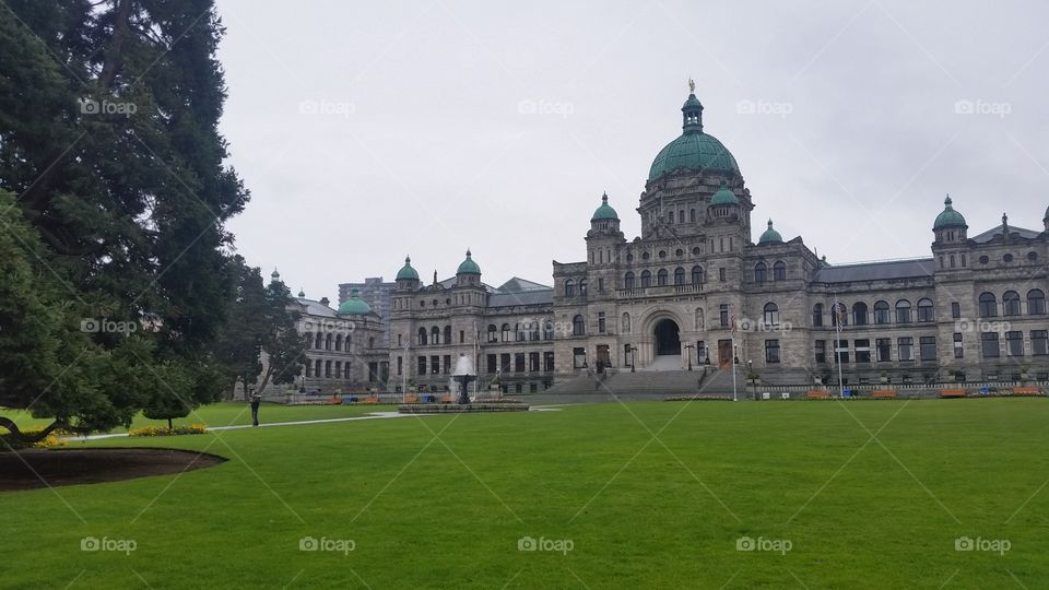 Parliament Building and front lawn in Victoria