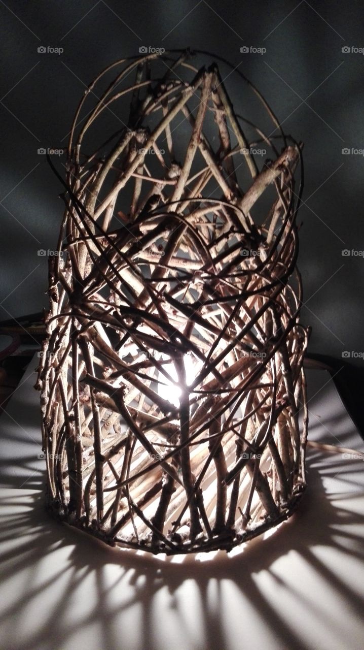 recycled table lamp with twigs