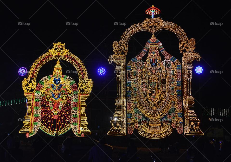 Tirupati Balaji - big LED statues on festival