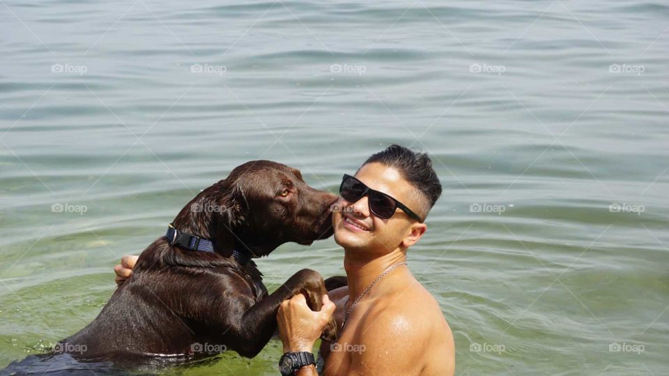 Labrador#dog#pet#human#smile#kiss#water