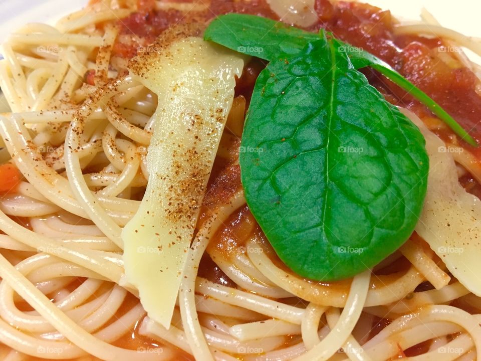 Tomato sauce pasta closeup