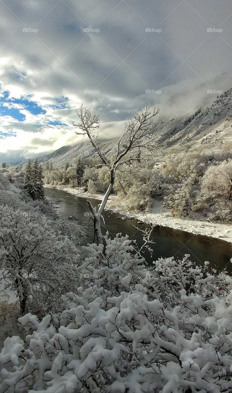 Tranquility in a snow covered mountain valley
