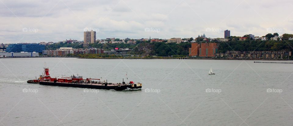 Workday . Barge on the Hudson River 