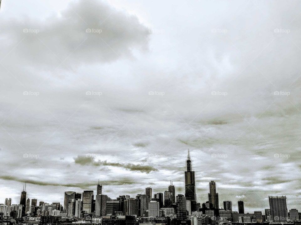 Chicago skyline in black and white