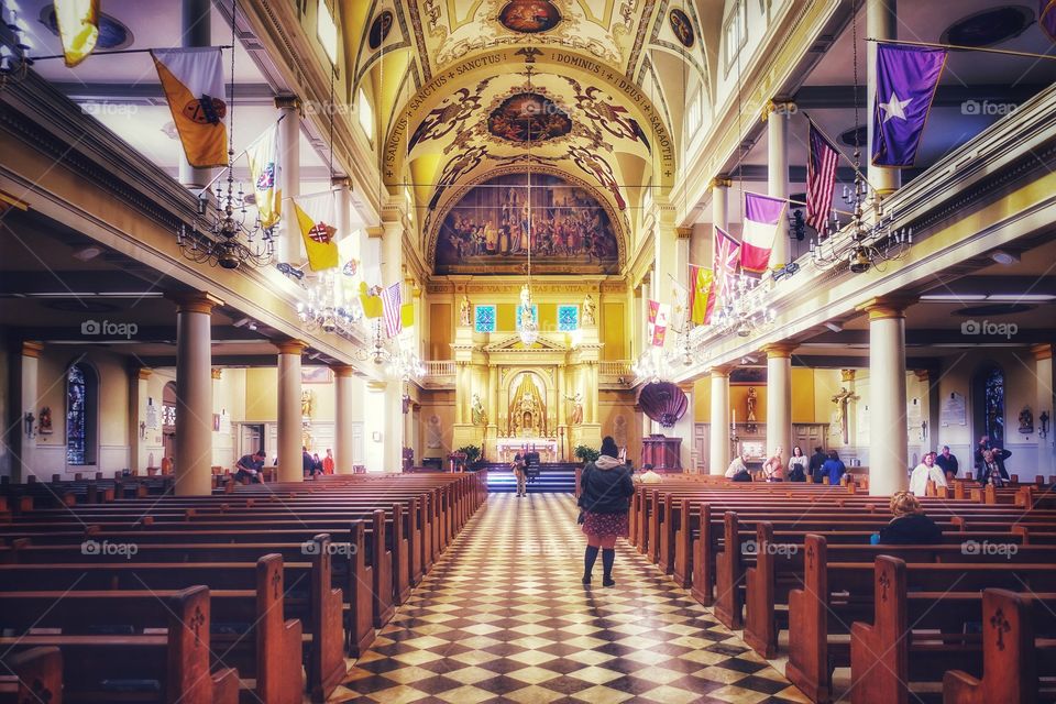 Main service chamber of St Louis Cathedral, Jackson Square at the French Quarter, New Orleans, Louisiana, USA.