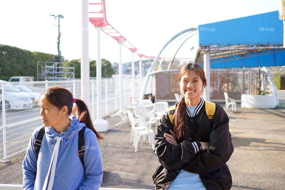 Japanese family in amusement park