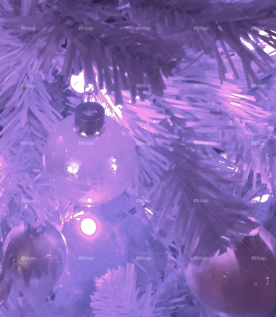 Pink christmas tree and ornaments