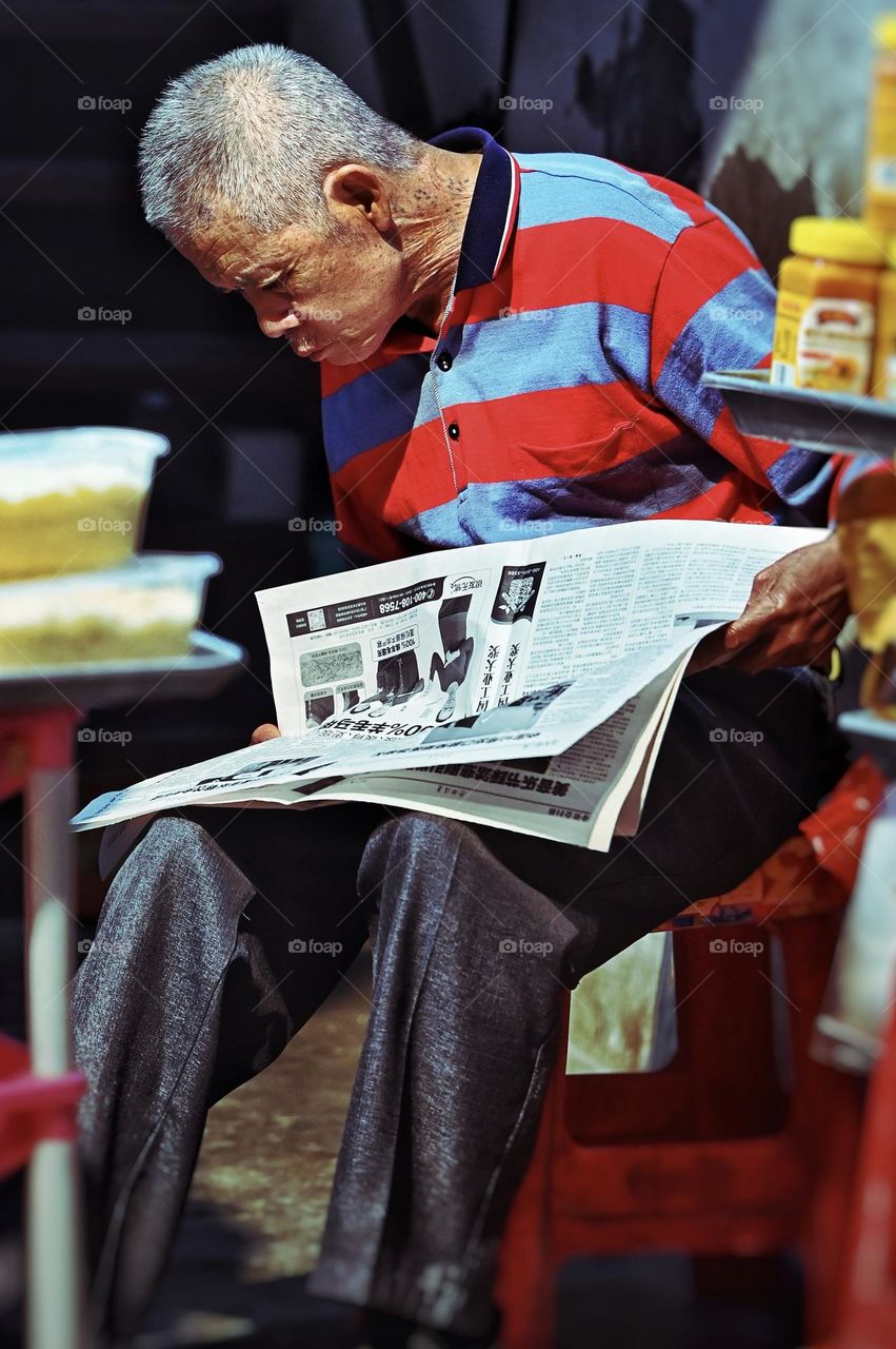 Old Man Reading Newspaper 