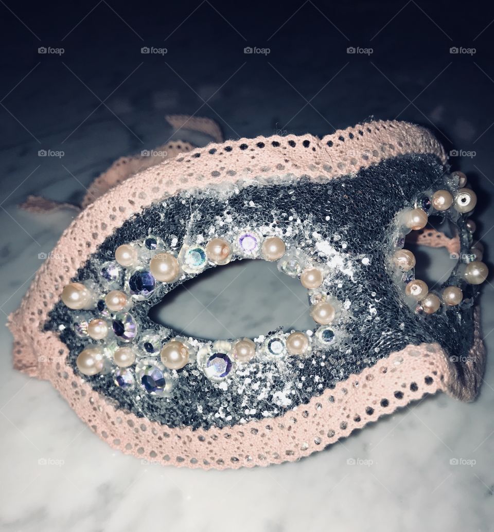 Pink and Silver Glittered Masquerade Mask
