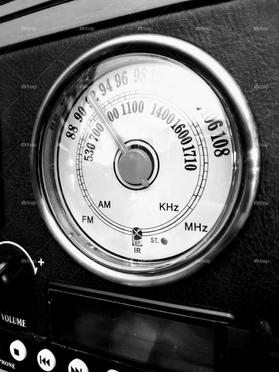 Old fashioned radio dial in black and white