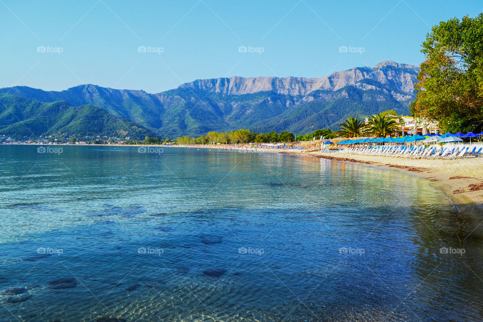 Panoramic view of Golden Beach in Thassos, Greece