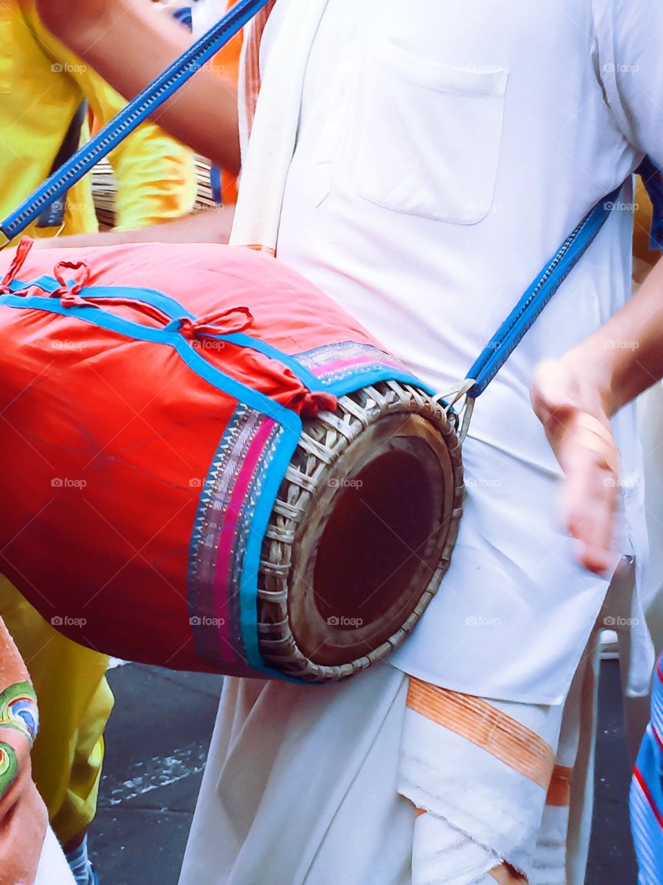 Drummer beats the drum. Indian drum. National musical instrument
