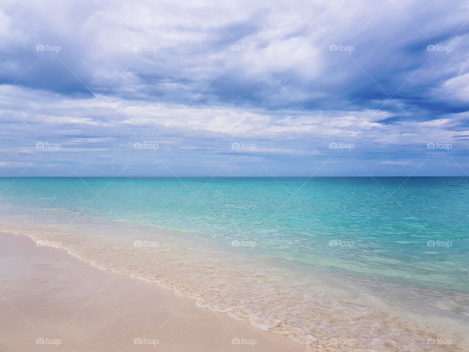 Calm beautiful beach with clear turquoise water. Beautiful Cuban beach in the Caribbean, at cayo Santa Maria.