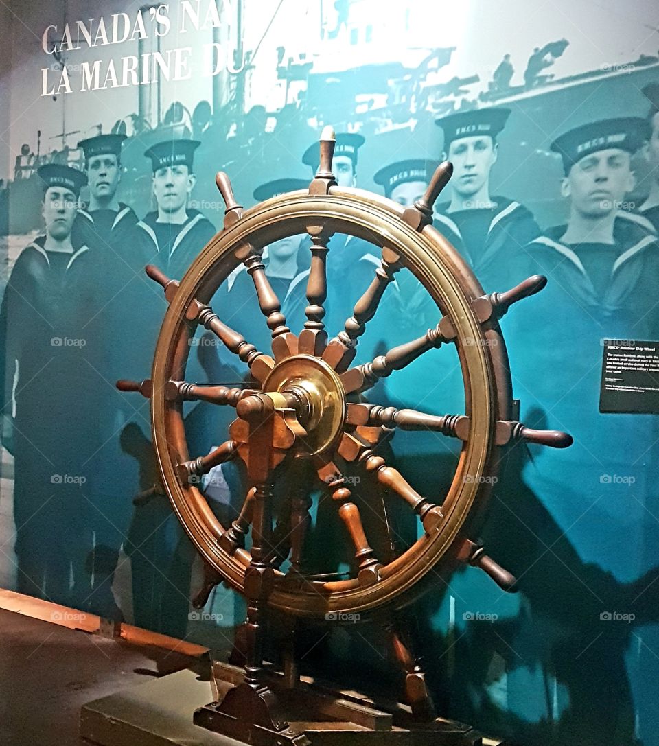 Beautiful image of a wheel used on a navy ship. Found in a museum in Ottawa.