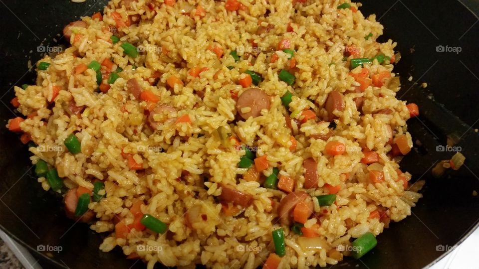 Rice with vegetable in plate