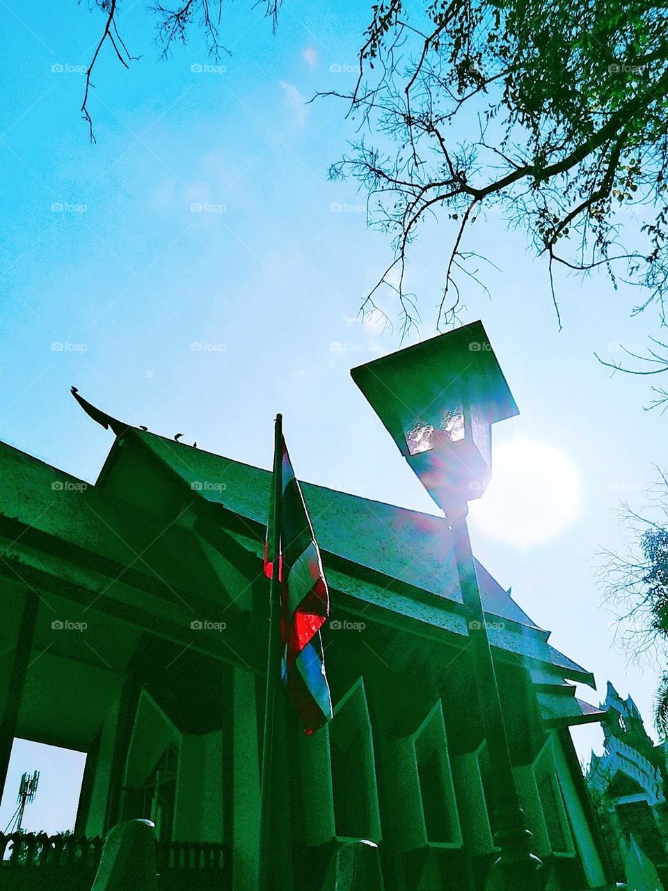 Thai flag in Thai temple.