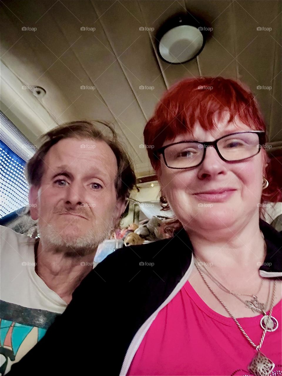 This is me, „Petra Schiller“ a.k.a. „Maxine Firefox“ and my longtime partner „Timothy Trespas“ aboard „Salvation“, a „28 foot 1969 Luhrs” cabin cruiser at “Newtown Creek” by the “Pulaski Bridge” in LIC, Queens. 2024. Hypnotic Productions