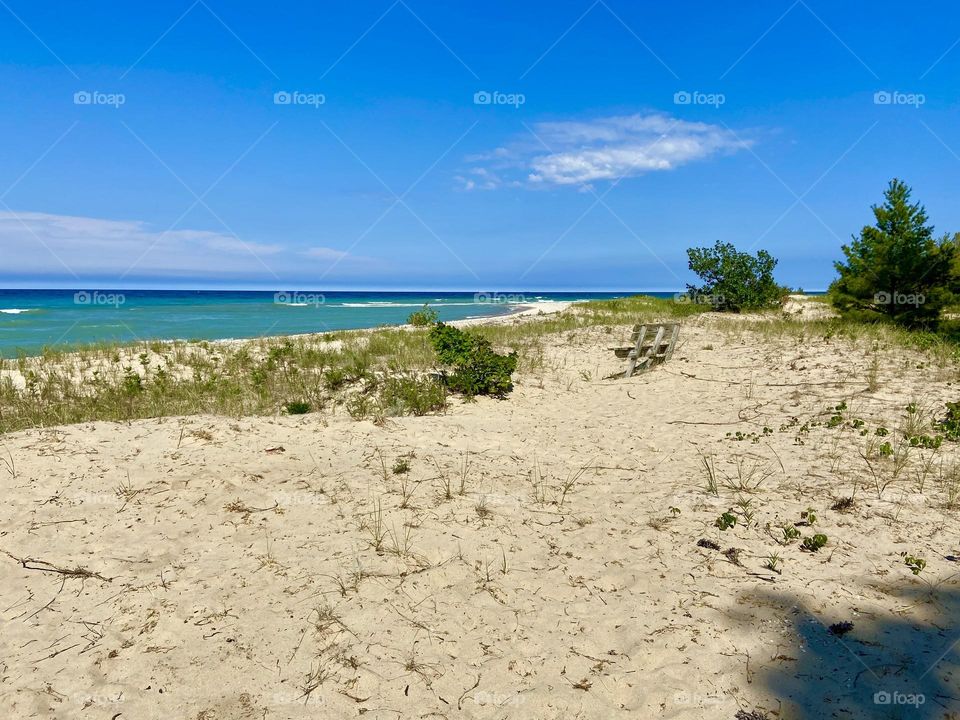 Sandy beach lakeshore on Lake Huron in Northern Michigan