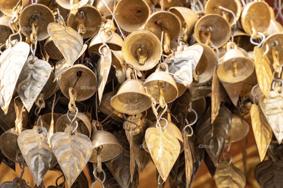 Rangoon/Myanmar-April 14 2019:Beautiful golden bells at Sule Paya