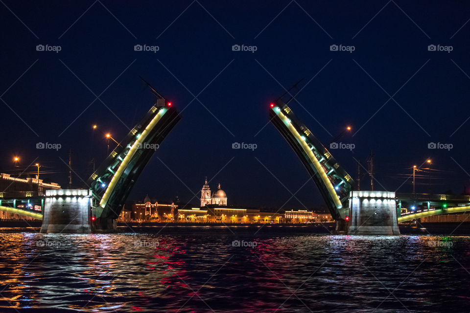 Open bridges at Saint Petersburg at night