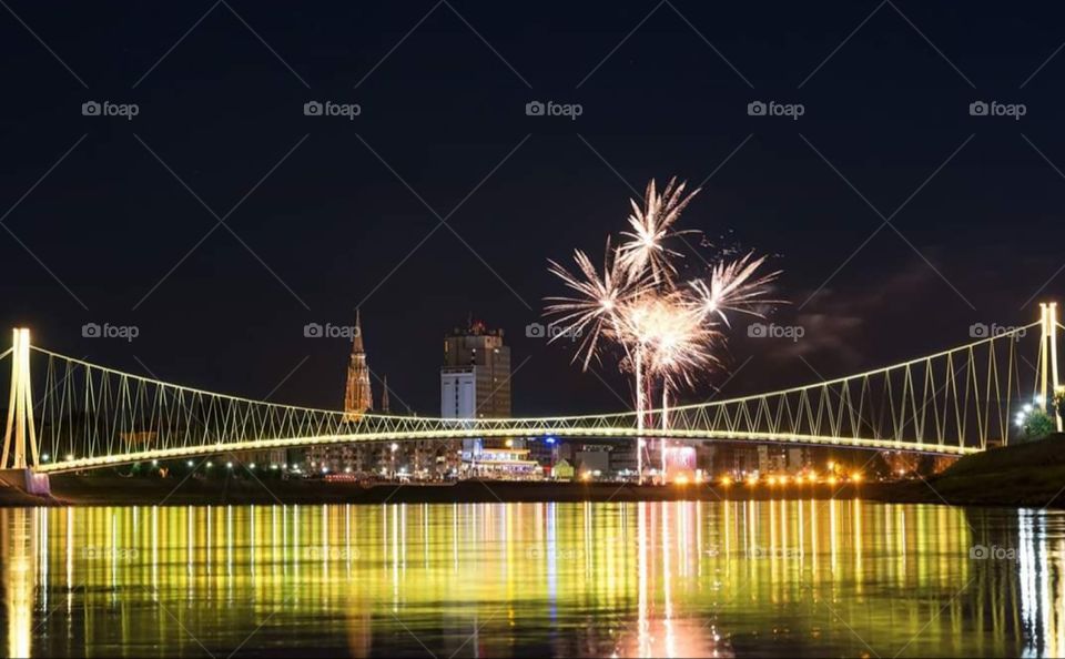Osijek Bridge fireworks river Drava